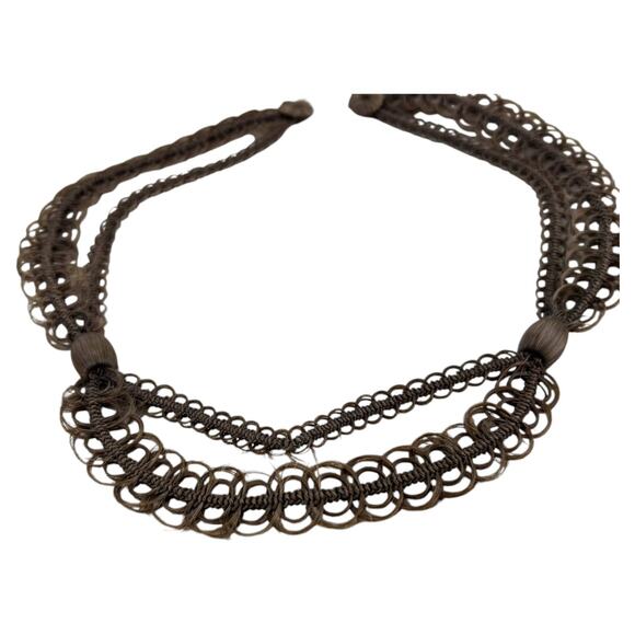 Antique 1800s Woven Human Hair Necklace 14" Long Ornate Dual Band Weave w/ Beads - Picture 4 of 6
